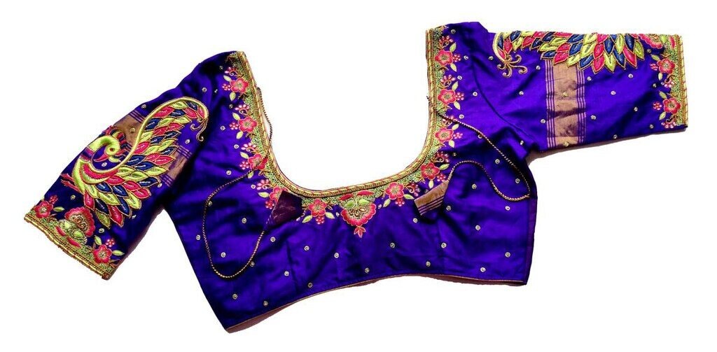 4Womens Hand Embroidery Maggam Work Blouse (Purple Colour)